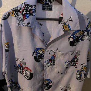 Pacific & Co. Purple Motorcycle Short Sleeve Button Down Men's Large